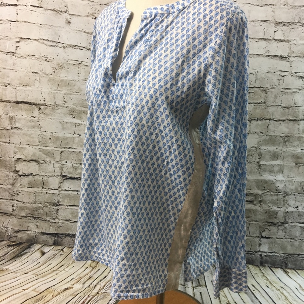 J.Crew Blue Gold Linen Stripe Tunic 8.